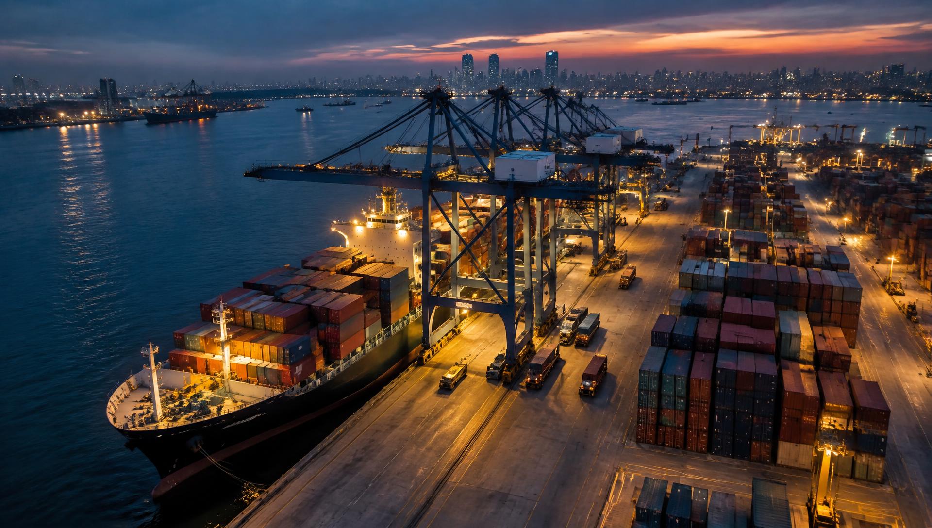 Container vessel being loaded at an Indonesian seaport